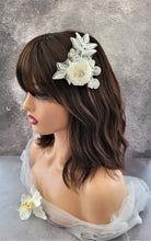 Load image into Gallery viewer, Ivory Chiffon Flower and Lace Diamante Headpiec