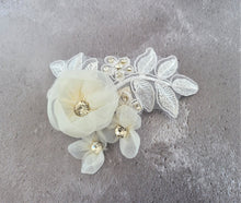 Load image into Gallery viewer, Ivory Chiffon Flower and Lace Diamante Headpiec