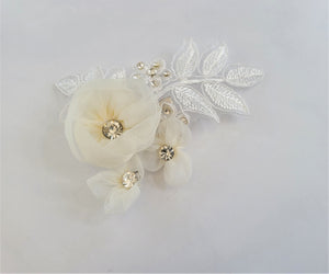 Ivory Chiffon Flower and Lace Diamante Headpiec