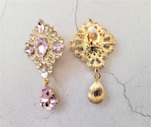 Load image into Gallery viewer, Pink Crystal Teardrop Earrings Clip on