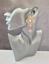 Load image into Gallery viewer, Pink Crystal Teardrop Earrings Clip on
