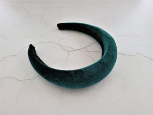 Dark Green Velvet Padded Wide headband 4 cm wide
