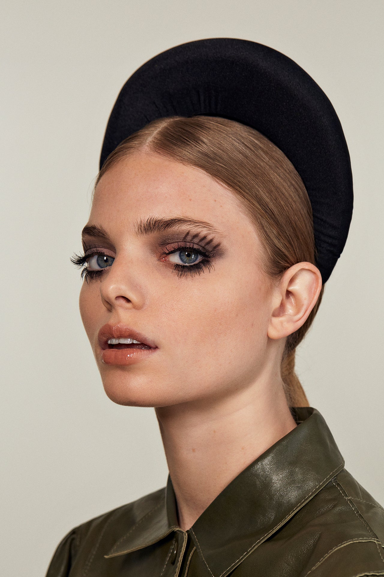 Halo padded embellished headband Black Silk Padded Headband, Beaded Lace Embellished Halo  main image 2