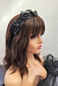 Black Lace Flower Fascinator headband