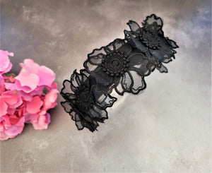 Black Lace Flower Fascinator headband