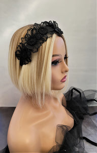 Black Lace Flower Fascinator headband