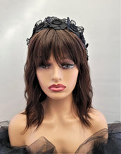 Load image into Gallery viewer, Black Lace Flower Fascinator headband