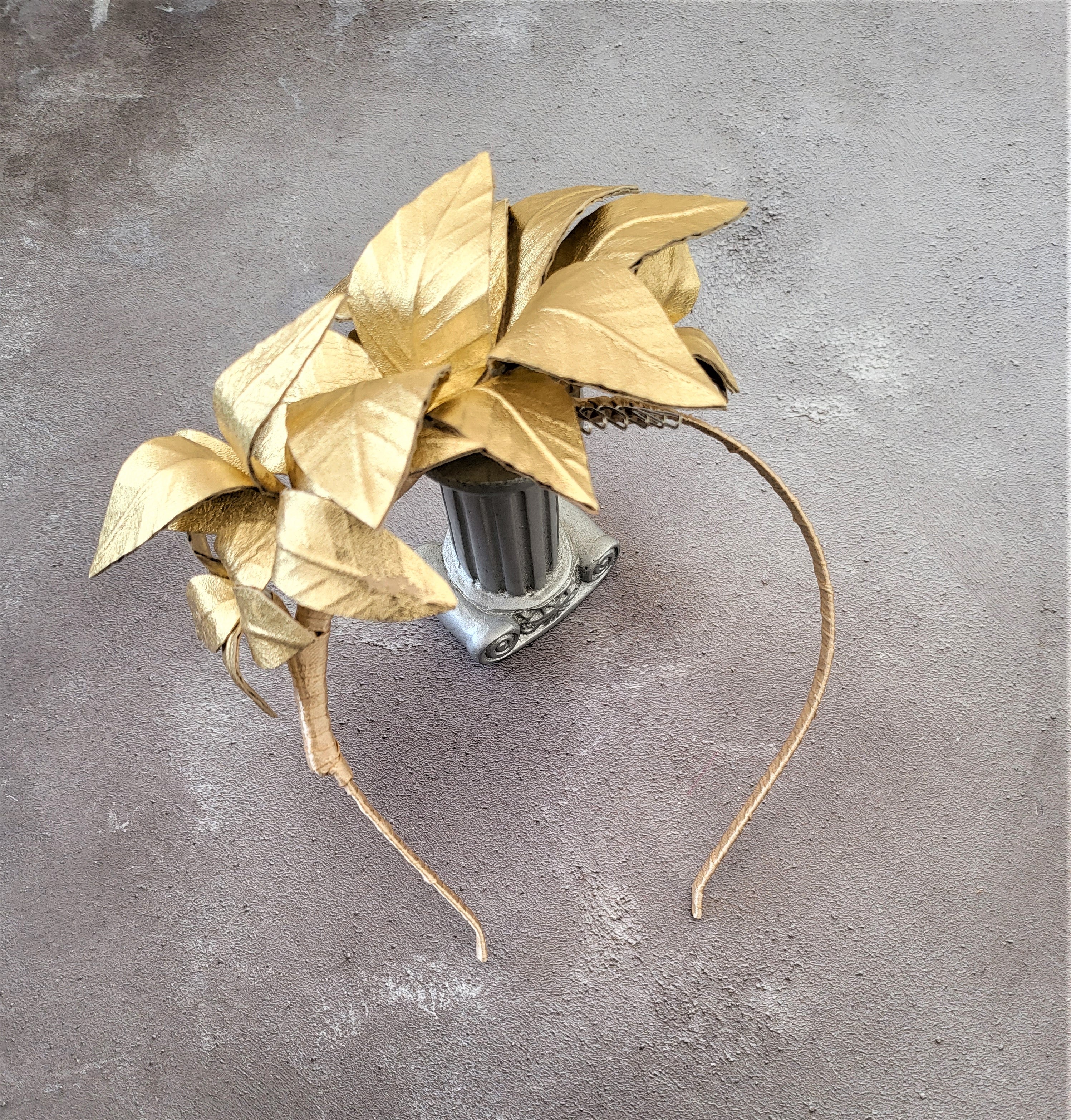Gold Leaf Fascinator Headband, Leather Goddess Headpiece