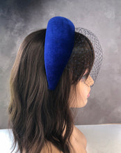 Load image into Gallery viewer, Blue Fascinator Padded Headband, with Navy Blusher Veil, Extra Wide 6 cms, Padded Design