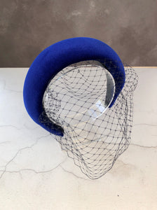 Blue Fascinator Padded Headband, with Navy Blusher Veil, Extra Wide 6 cms, Padded Design