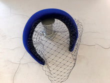 Load image into Gallery viewer, Blue Fascinator Padded Headband, with Navy Blusher Veil, Extra Wide 6 cms, Padded Design