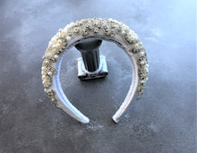 Load image into Gallery viewer, Silk Jewelled Headband, Diamante Halo Crown, Bridal Headpiece, 4 cms wide
