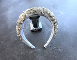 Silk Jewelled Headband, Diamante Halo Crown, Bridal Headpiece, 4 cms wide