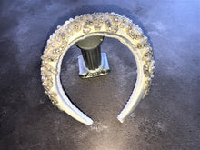 Load image into Gallery viewer, Silk Jewelled Headband, Diamante Halo Crown, Bridal Headpiece, 4 cms wide