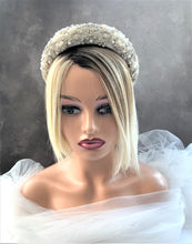 Load image into Gallery viewer, Silk Jewelled Headband, Diamante Halo Crown, Bridal Headpiece, 4 cms wide