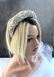 Silk Jewelled Headband, Diamante Halo Crown, Bridal Headpiece, 4 cms wide