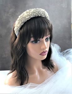 Silk Jewelled Headband, Diamante Halo Crown, Bridal Headpiece, 4 cms wide