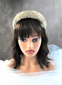 Silk Jewelled Headband, Diamante Halo Crown, Bridal Headpiece, 4 cms wide