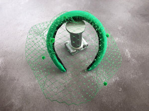 Green  Satin Fascinator with Dotty Blusher Veil