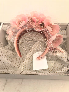 Blush Pink Flower Head Piece Fascinator, Velvet padded headband, hatinator