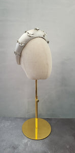 Bridal Ivory Silk Satin Crystal Embellished Padded Headband, 5 cms wide