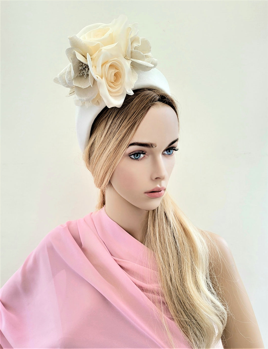 Ivory Flower Halo Crown Fascinator, Velvet Ridged Headband,  7.5 cms Wide