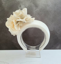 Load image into Gallery viewer, Ivory Flower Halo Crown Fascinator, Velvet Ridged Headband,  7.5 cms Wide