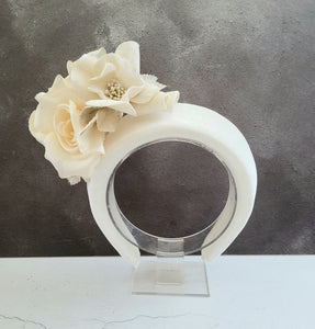 Ivory Flower Halo Crown Fascinator, Velvet Ridged Headband,  7.5 cms Wide