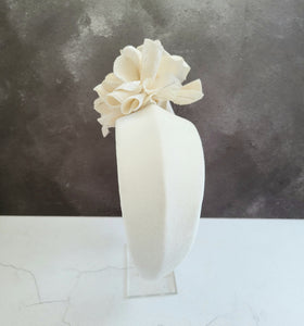 Ivory Flower Halo Crown Fascinator, Velvet Ridged Headband,  7.5 cms Wide