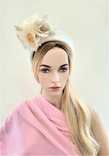 Load image into Gallery viewer, Ivory Flower Halo Crown Fascinator, Velvet Ridged Headband,  7.5 cms Wide