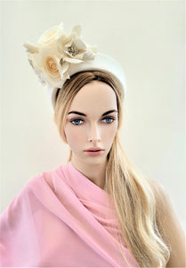 Ivory Flower Halo Crown Fascinator, Velvet Ridged Headband,  7.5 cms Wide