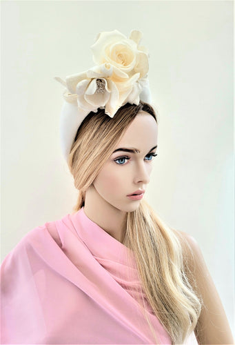 Ivory Halo Crown Fascinator, Silk Flower Headband, 6.5 cms Wide