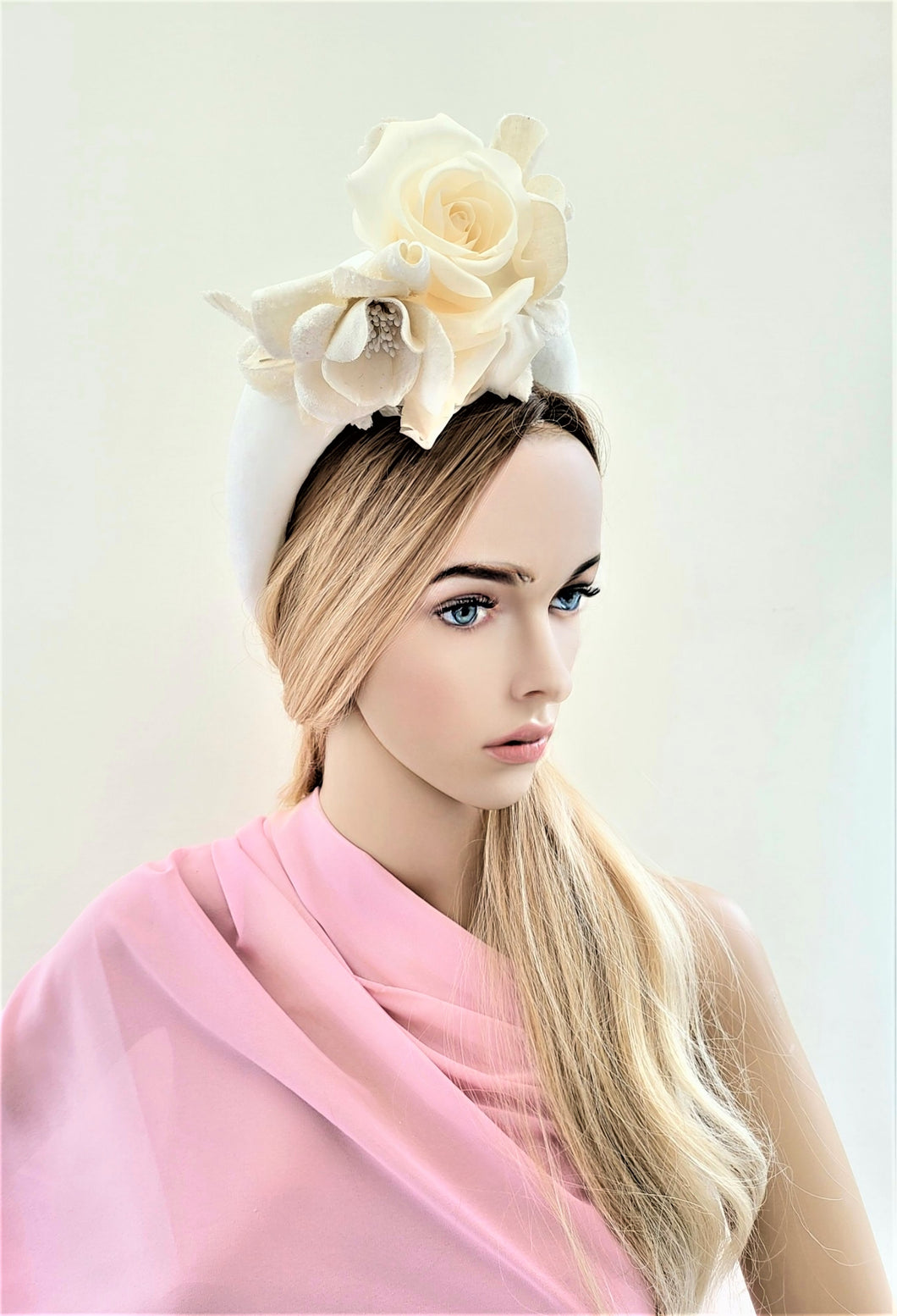 Ivory Halo Crown Fascinator, Silk Flower Headband, 6.5 cms Wide
