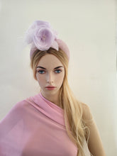 Load image into Gallery viewer, Ivory Flower Fascinator Headband, on Sinamay Halo, Lightweight