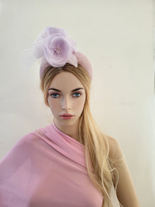 Ivory Flower Fascinator Headband, on Sinamay Halo, Lightweight