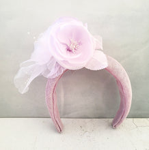 Load image into Gallery viewer, Ivory Flower Fascinator Headband, on Sinamay Halo, Lightweight