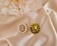 Load image into Gallery viewer, Diamante Cluster Stud Earrings with Pearl Bead and Opaque Crystal  clip on or pierced