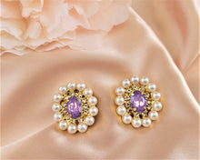 Load image into Gallery viewer, Diamante Cluster Stud Earrings with Pearl Bead and Opaque Crystal  clip on or pierced