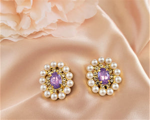 Diamante Cluster Stud Earrings with Pearl Bead and Opaque Crystal  clip on or pierced
