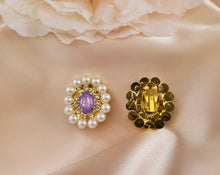 Load image into Gallery viewer, Diamante Cluster Stud Earrings with Pearl Bead and Opaque Crystal  clip on or pierced