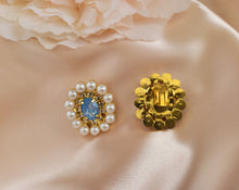 Load image into Gallery viewer, Diamante Cluster Stud Earrings with Pearl Bead and Opaque Crystal  clip on or pierced