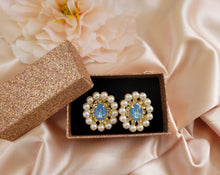 Load image into Gallery viewer, Diamante Cluster Stud Earrings with Pearl Bead and Opaque Crystal  clip on or pierced