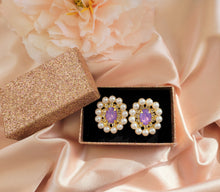 Load image into Gallery viewer, Diamante Cluster Stud Earrings with Pearl Bead and Opaque Crystal  clip on or pierced