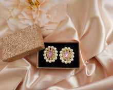 Load image into Gallery viewer, Diamante Cluster Stud Earrings with Pearl Bead and Opaque Crystal  clip on or pierced
