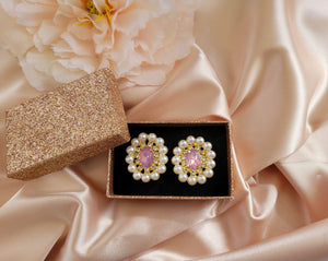 Diamante Cluster Stud Earrings with Pearl Bead and Opaque Crystal  clip on or pierced