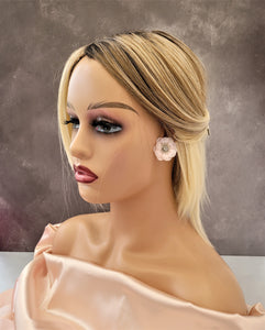 CLIP ON Pink Sequin Flower Stud Earrings
