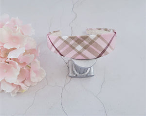 Pink Tartan Check Headband Alice Band Hair Band Wide Pink and cream