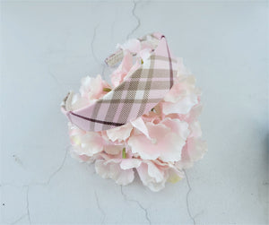 Pink Tartan Check Headband Alice Band Hair Band Wide Pink and cream