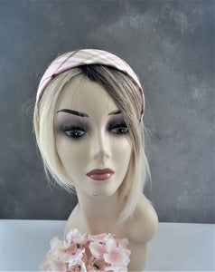 Pink Tartan Check Headband Alice Band Hair Band Wide Pink and cream