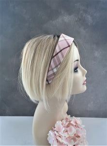 Pink Tartan Check Headband Alice Band Hair Band Wide Pink and cream